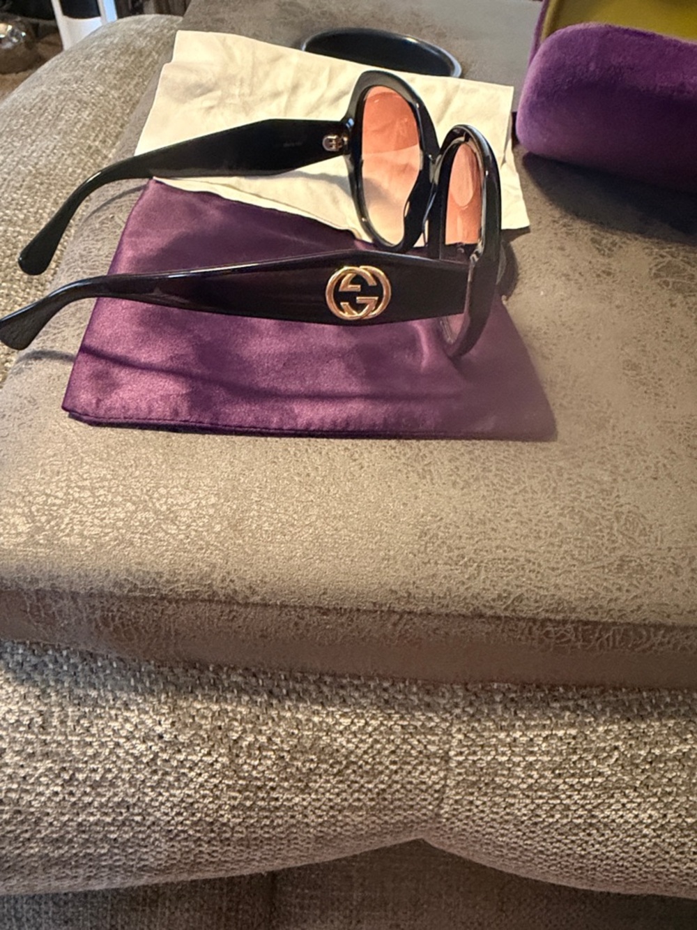 Gucci Black Round Sunglasses with Gold Double G Emblem